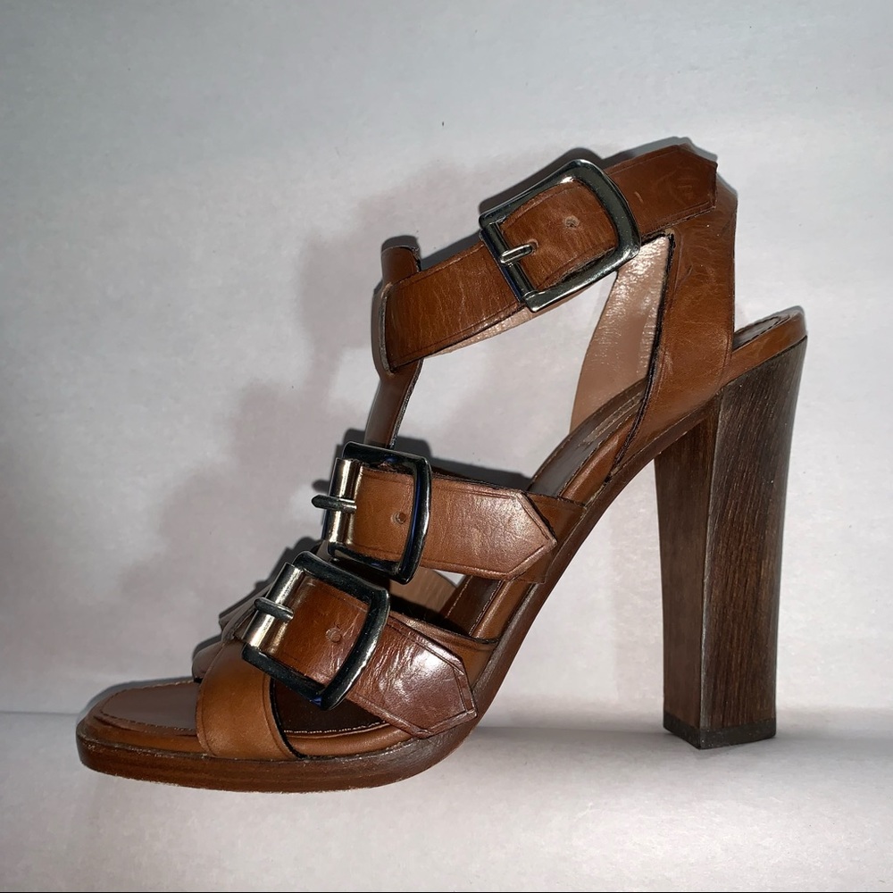 ALAÏA size 35 strappy block heel high heel buckle sandals